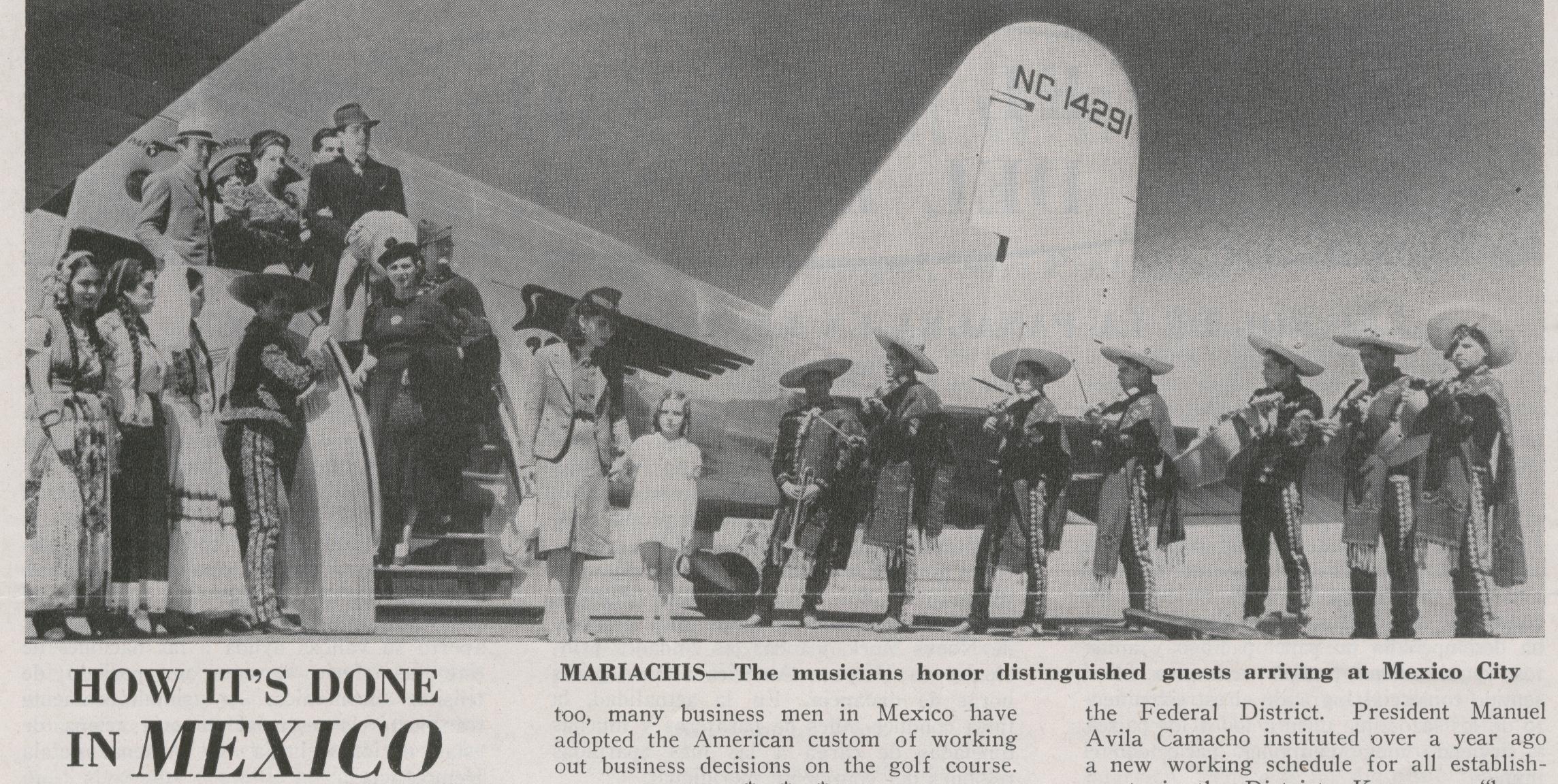 November 1945 a Mariachi band poses by DC2 tail number NC14291.